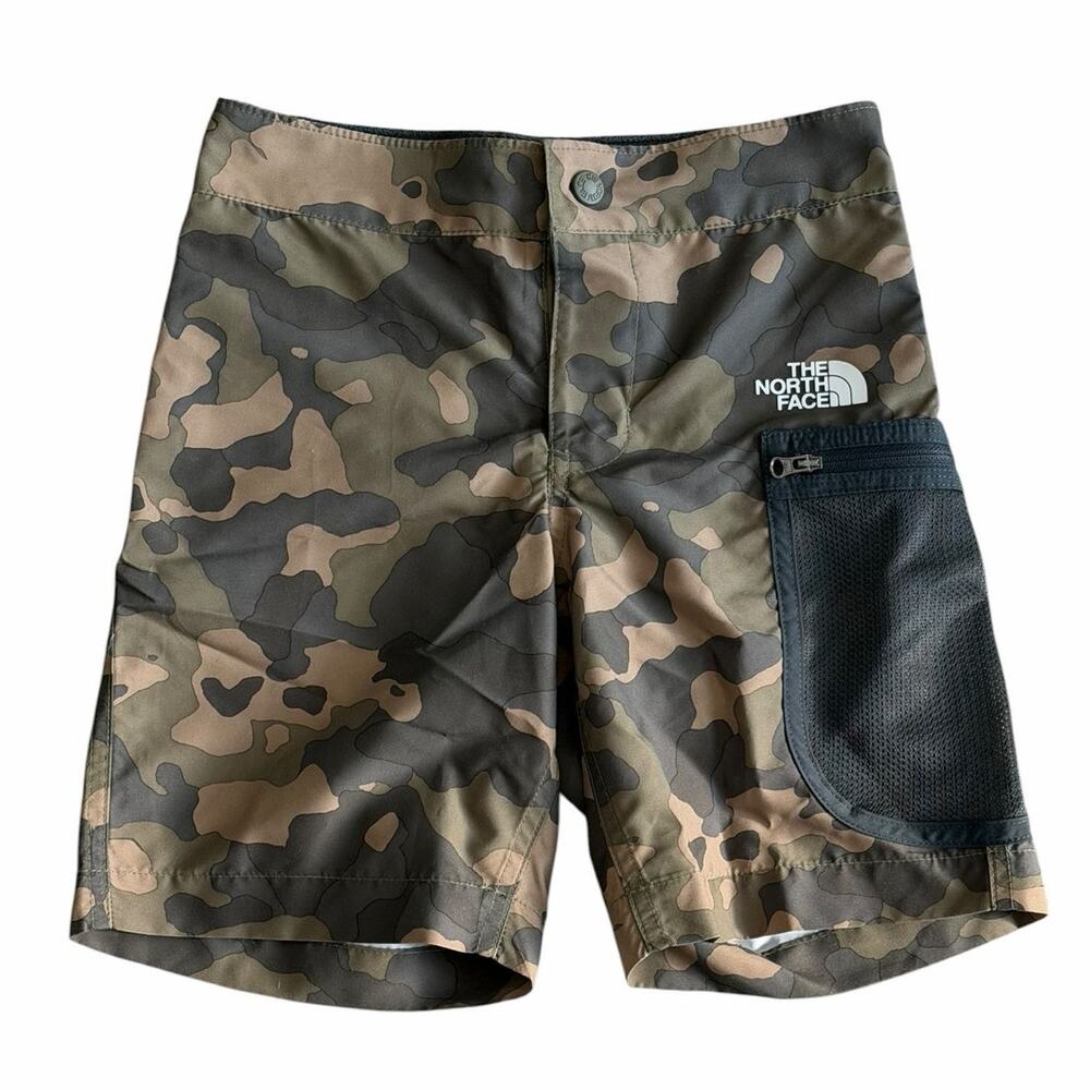 The North Face Kids Camo Swim Trunks in Green and Brown